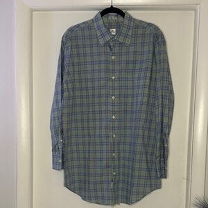 Peter Millar Men's Blue and Green Plaid Shirt